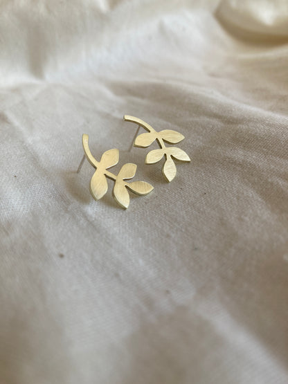 Brass Leaves Earrings on Sterling Silver Posts