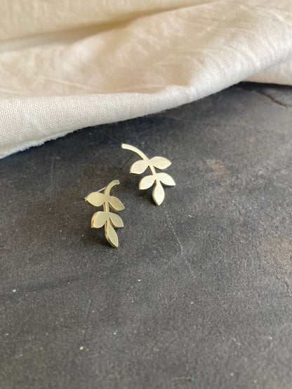 Brass Leaves Earrings on Sterling Silver Posts