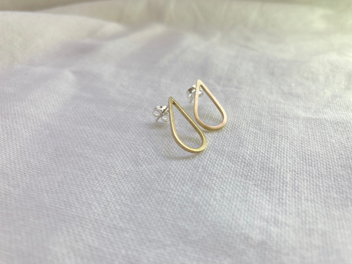 Brass Skinny Teardrop Earrings on Sterling Silver Posts
