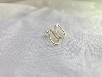 Brass Skinny Teardrop Earrings on Sterling Silver Posts