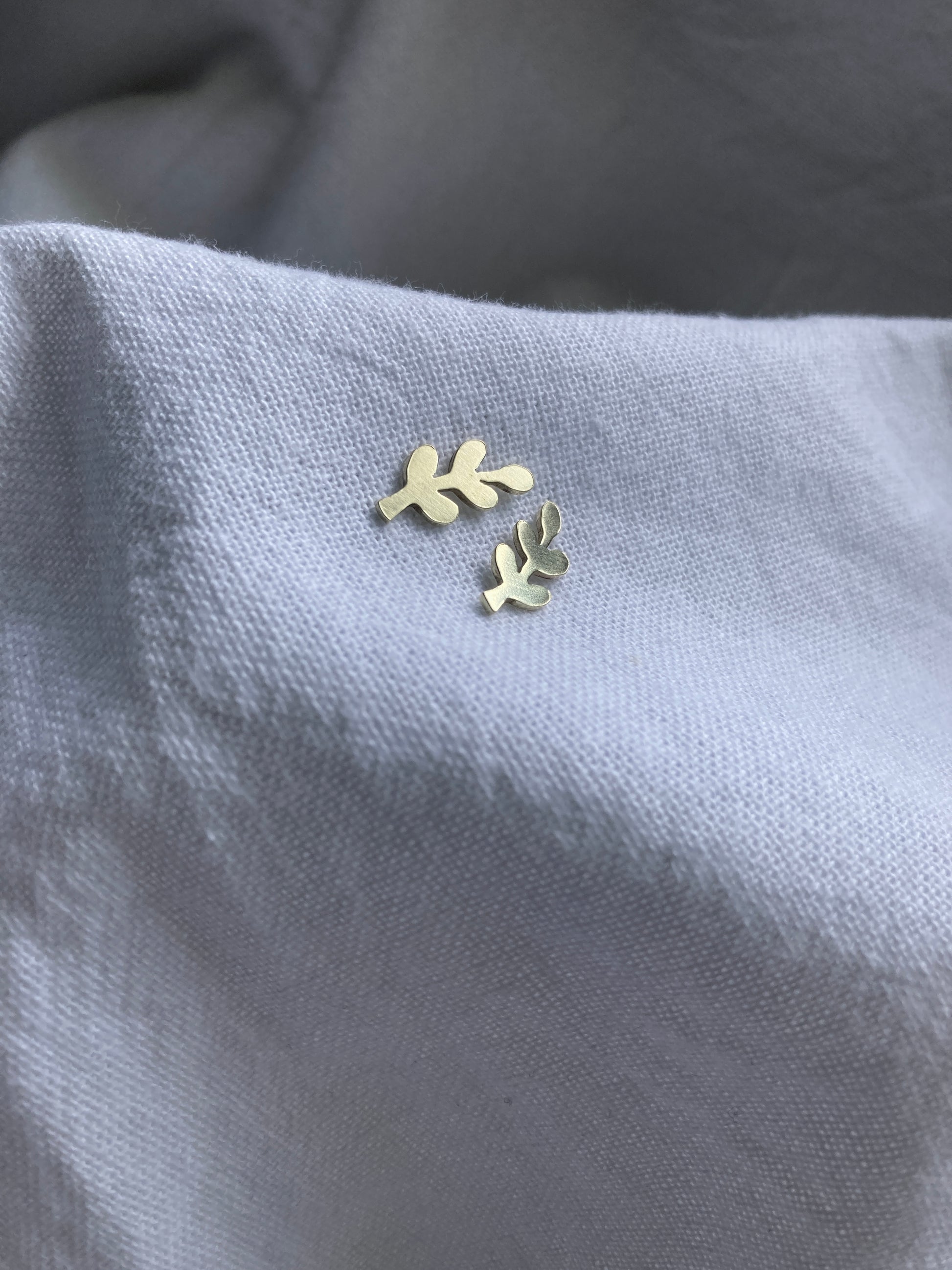Brass Small Leaves #1 Stud Earrings