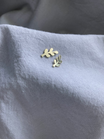 Brass Small Leaves #1 Stud Earrings