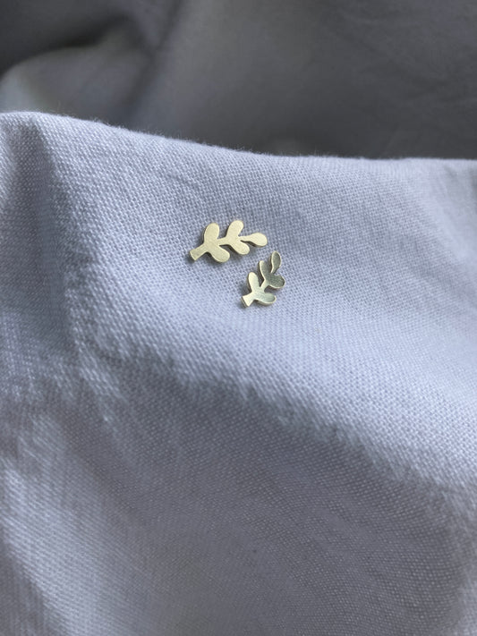 Brass Small Leaves #1 Stud Earrings