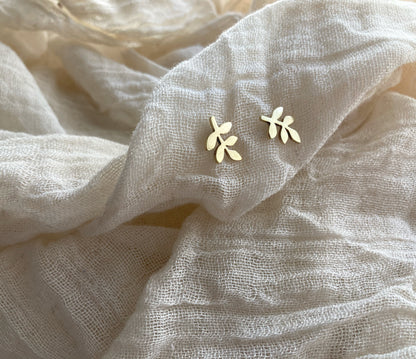 Brass Small Leaves #2 Stud Earrings