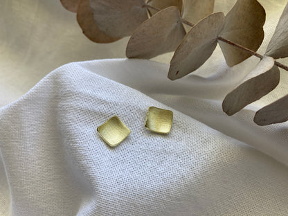 Brass Square Domed Earrings with Sterling Silver Posts