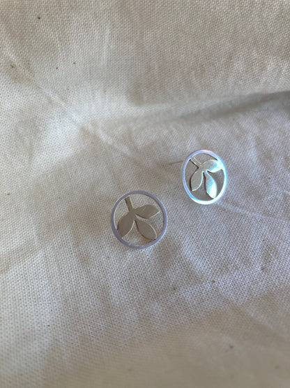 Sterling Silver Circle With Brass Leaves Stud Earrings