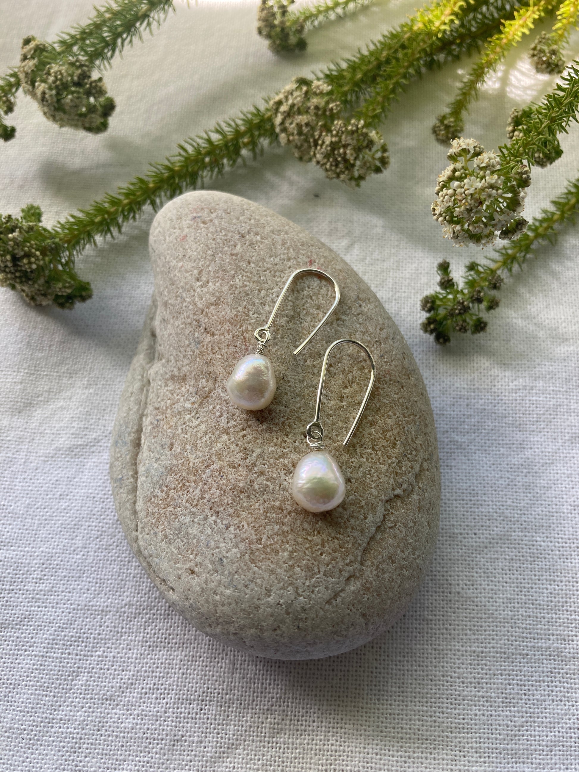 White Freshwater Pearls on Sterling Silver Hooks