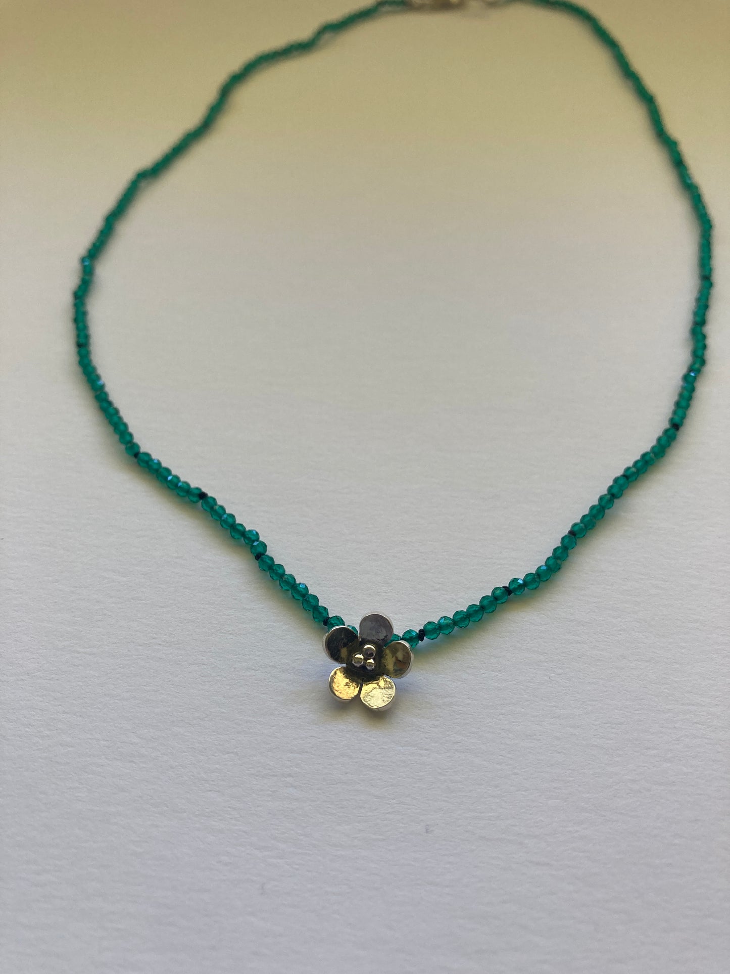 Forget-me-Not and Green Glass Bead Necklace
