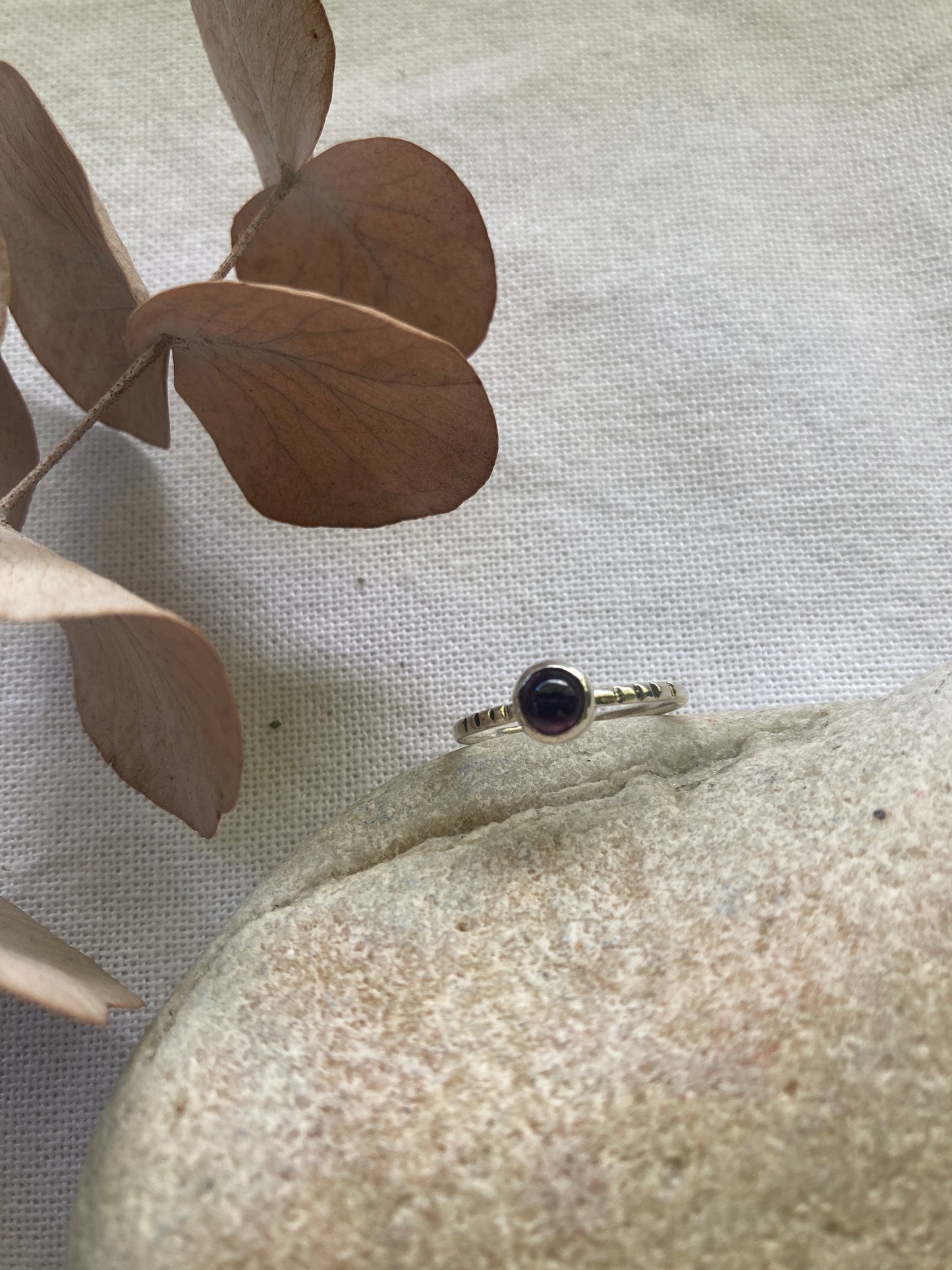 Sterling Silver Stackable Amethyst Ring with Stripe detail