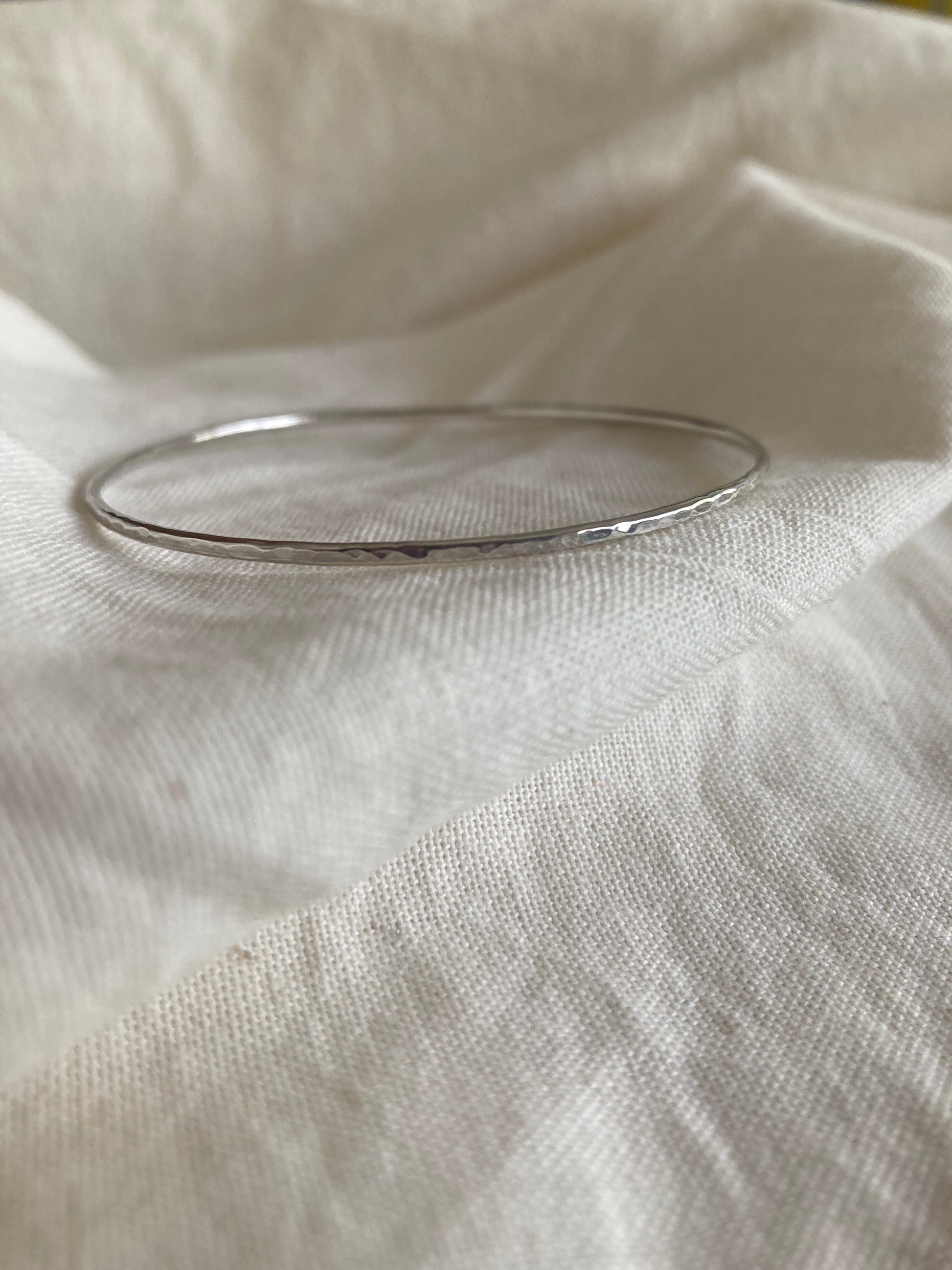 Sterling Silver Dainty Bangle with Hammered Texture