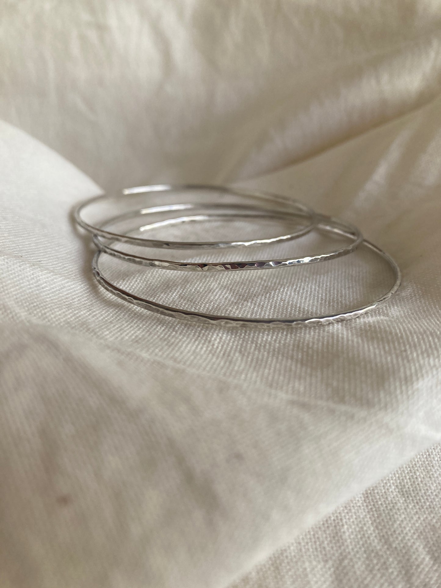 Sterling Silver Dainty Bangle with Hammered Texture