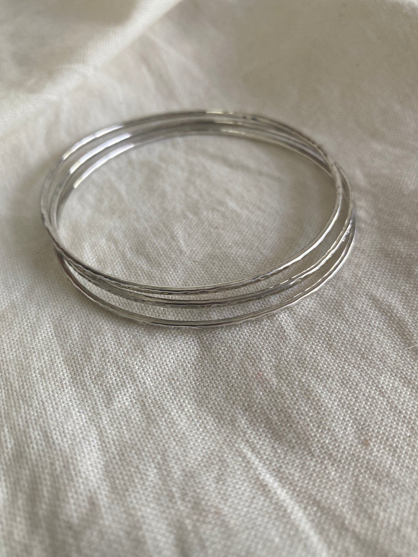 Sterling Silver Dainty Bangle with Hammered Texture