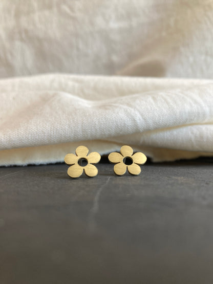 Brass Daisy Earrings with Sterling Silver Posts