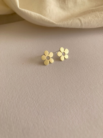Brass Daisy Earrings with Sterling Silver Posts