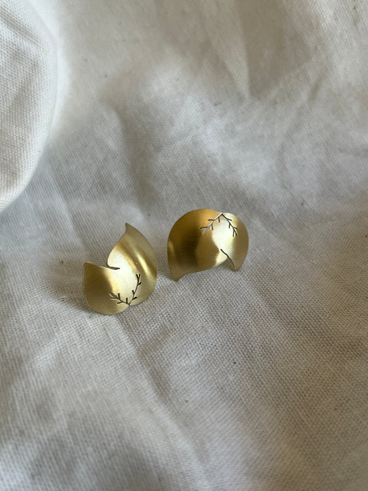 Brass Domed Leaves Earrings
