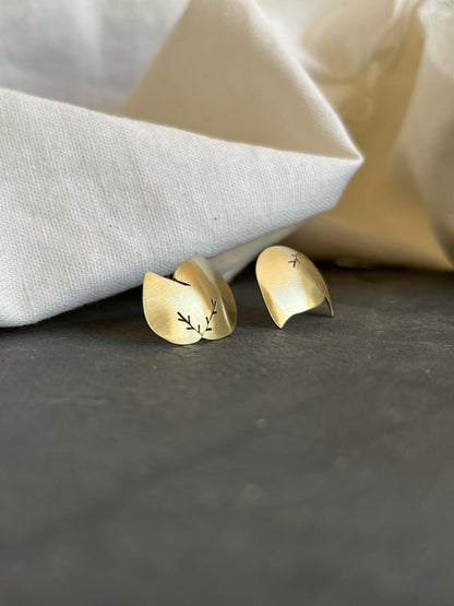 Brass Domed Leaves Earrings