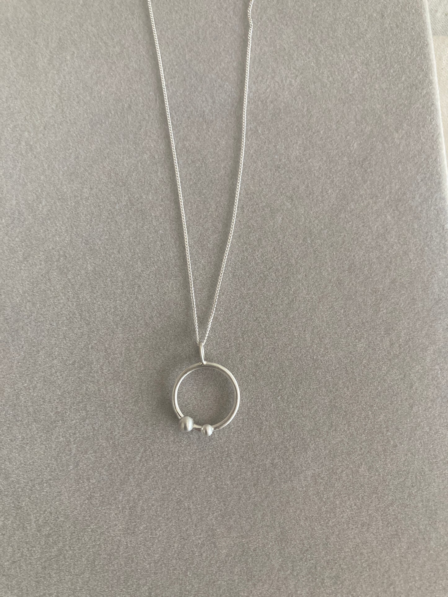 Sterling Silver Circle Pendant with Two Silver Balls on Sterling Silver Chain