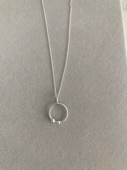 Sterling Silver Circle Pendant with Two Silver Balls on Sterling Silver Chain