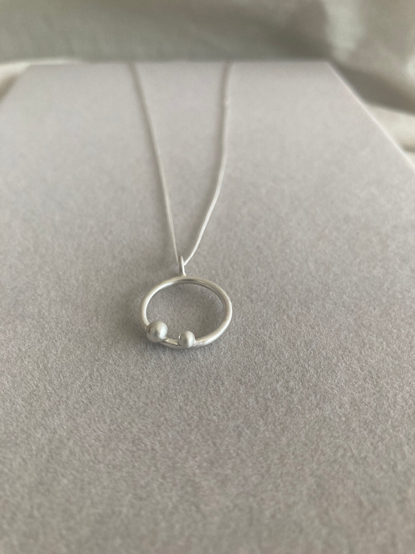 Sterling Silver Circle Pendant with Two Silver Balls on Sterling Silver Chain