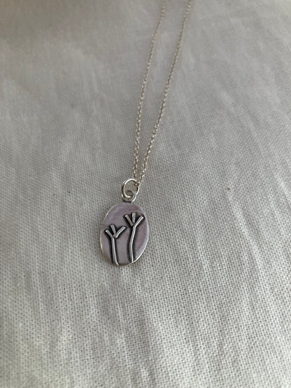 Sterling Silver Oval Pendant with Grass Reed Design on Sterling Silver Chain