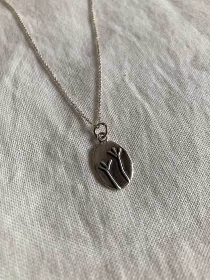 Sterling Silver Oval Pendant with Grass Reed Design on Sterling Silver Chain