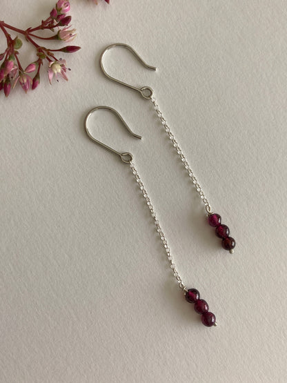 Sterling Silver Dangle Earrings with Garnet beads