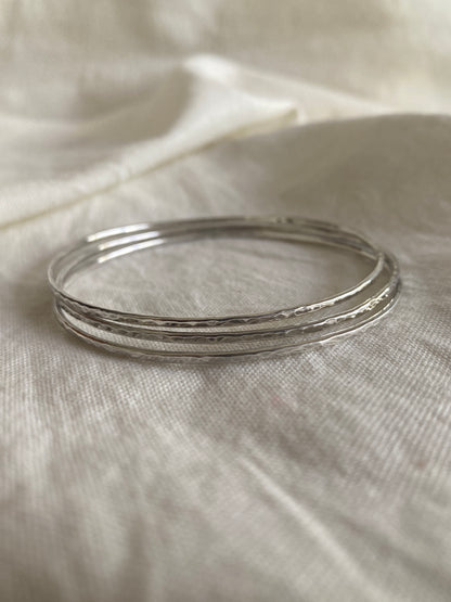 Sterling Silver Dainty Bangle with Hammered Texture