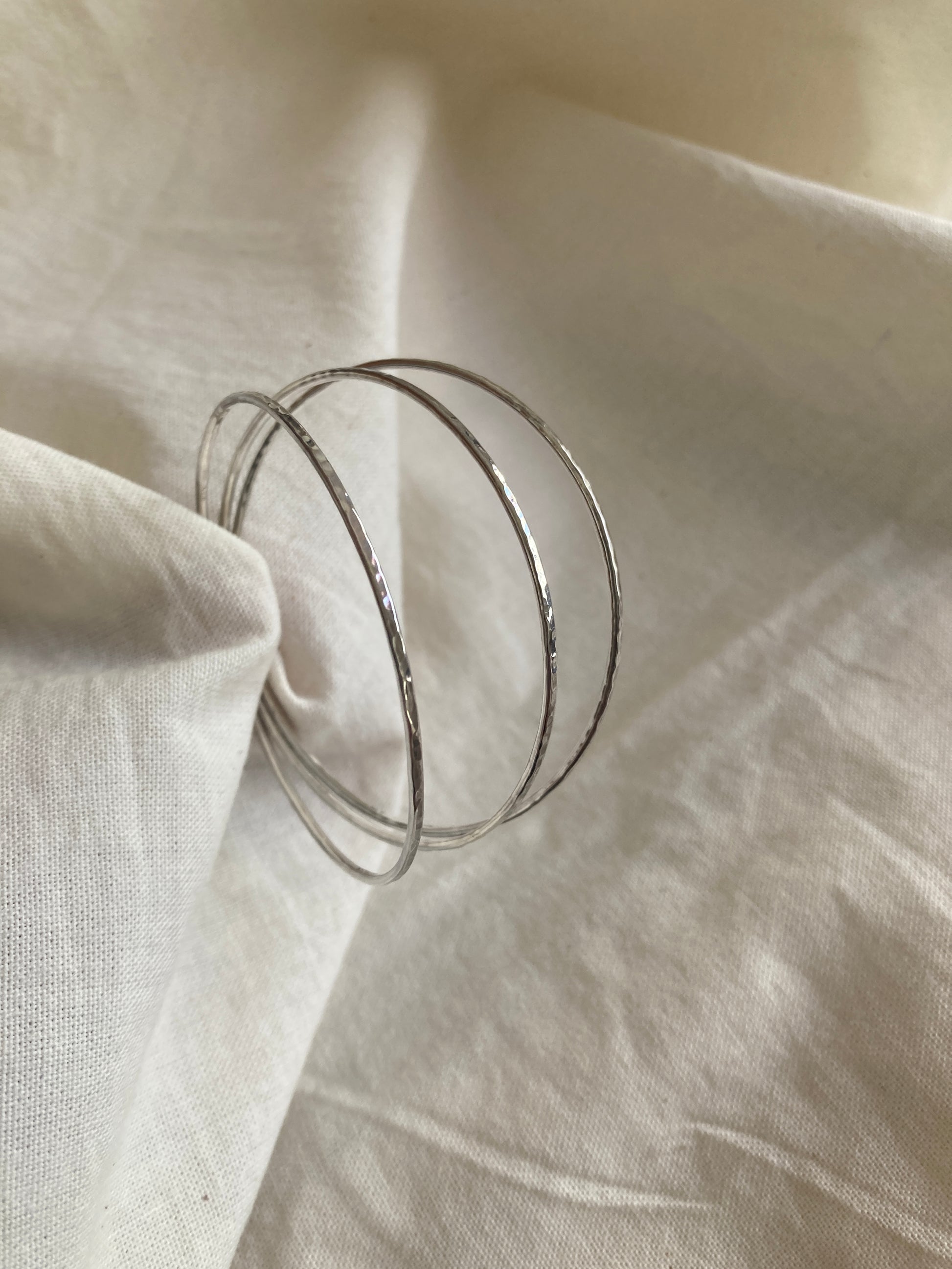 Sterling Silver Dainty Bangle with Hammered Texture