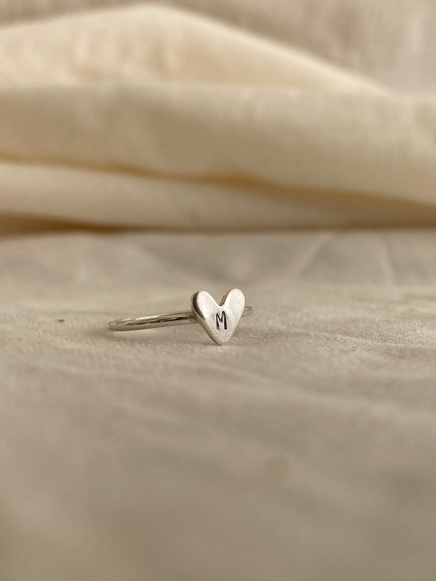 Small Sterling Silver Heart Ring with Hand Stamped Initial - perfect for little hands