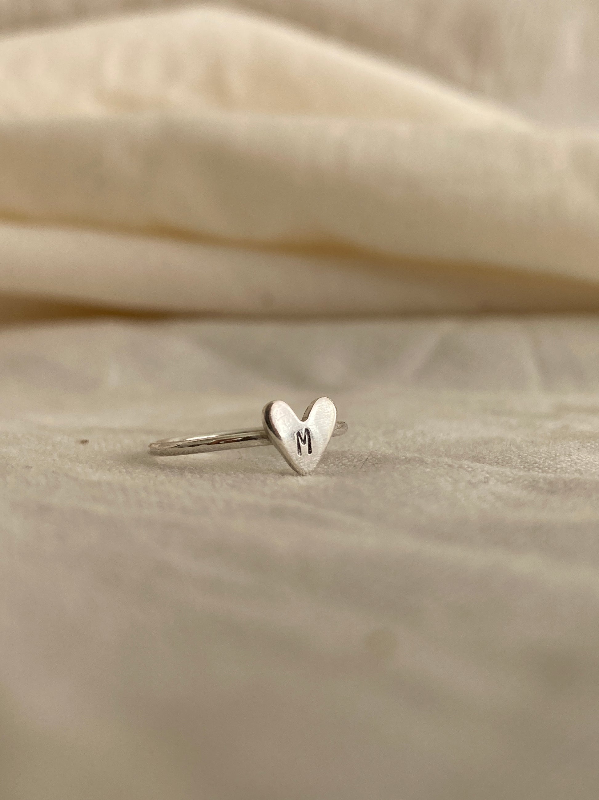 Small Sterling Silver Heart Ring with Hand Stamped Initial - perfect for little hands