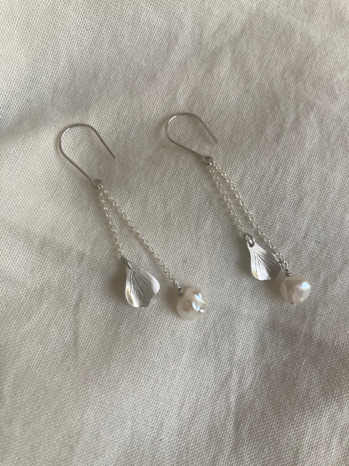 Hydrangea Petal & Pearl Dangle Earrings