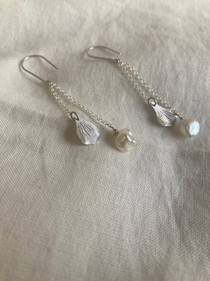 Sterling Silver Hydrangea Petal and Pearl Dangle Earrings