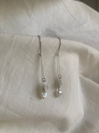 Sterling Silver Hydrangea Petal and Pearl Dangle Earrings