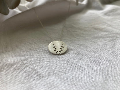 Sterling Silver Disc Pendant with Spekboom inspired cut out design on Sterling Silver Chain