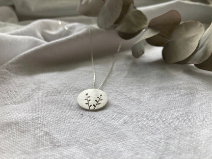 Sterling Silver Disc Pendant with Spekboom inspired cut out design on Sterling Silver Chain