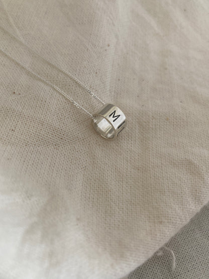 Sterling Silver Ring Pendant with Hand Stamped Name on Silver Chain