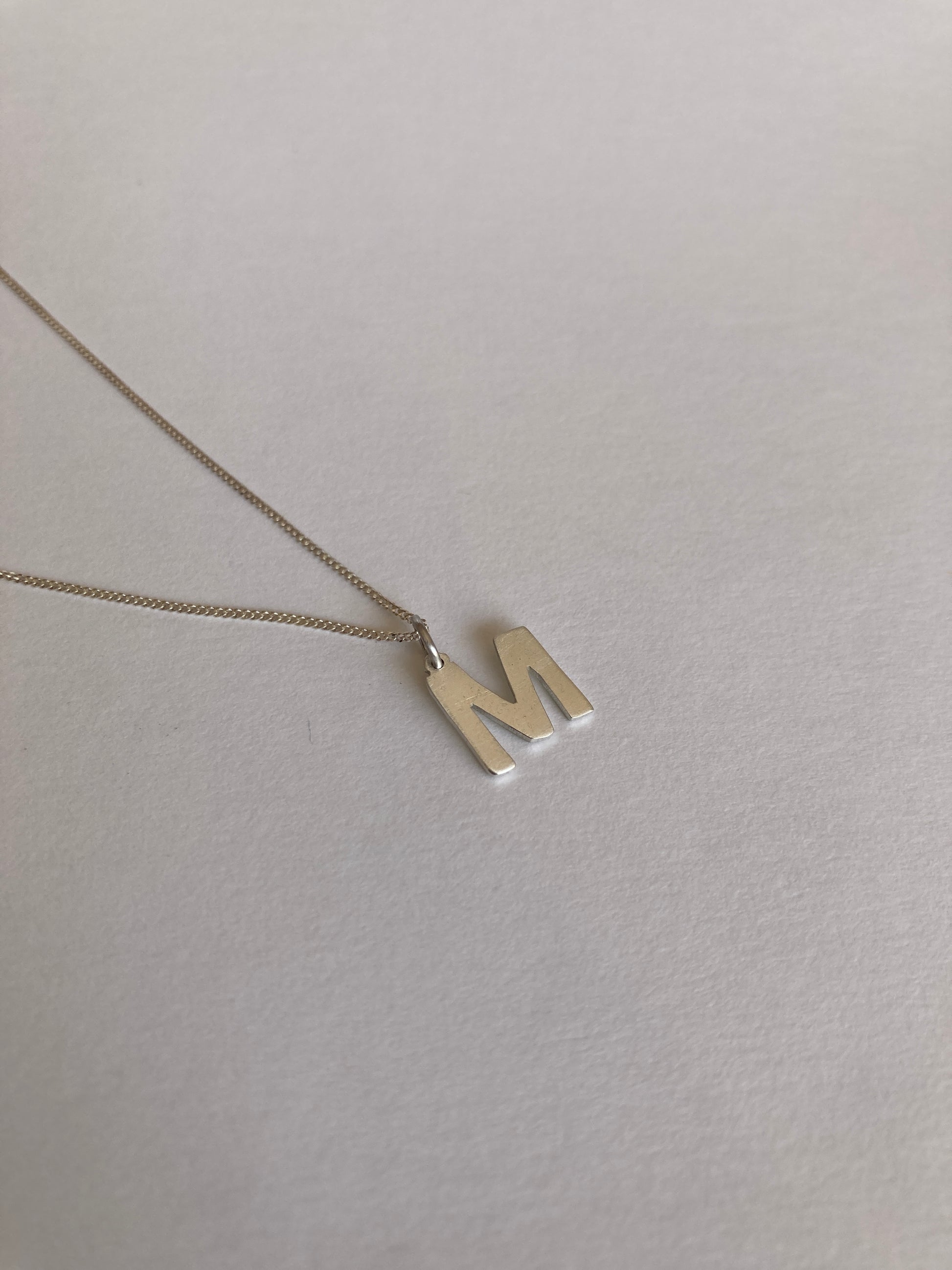 Sterling Silver Initial Charms on Sterling Silver Chain - letter M