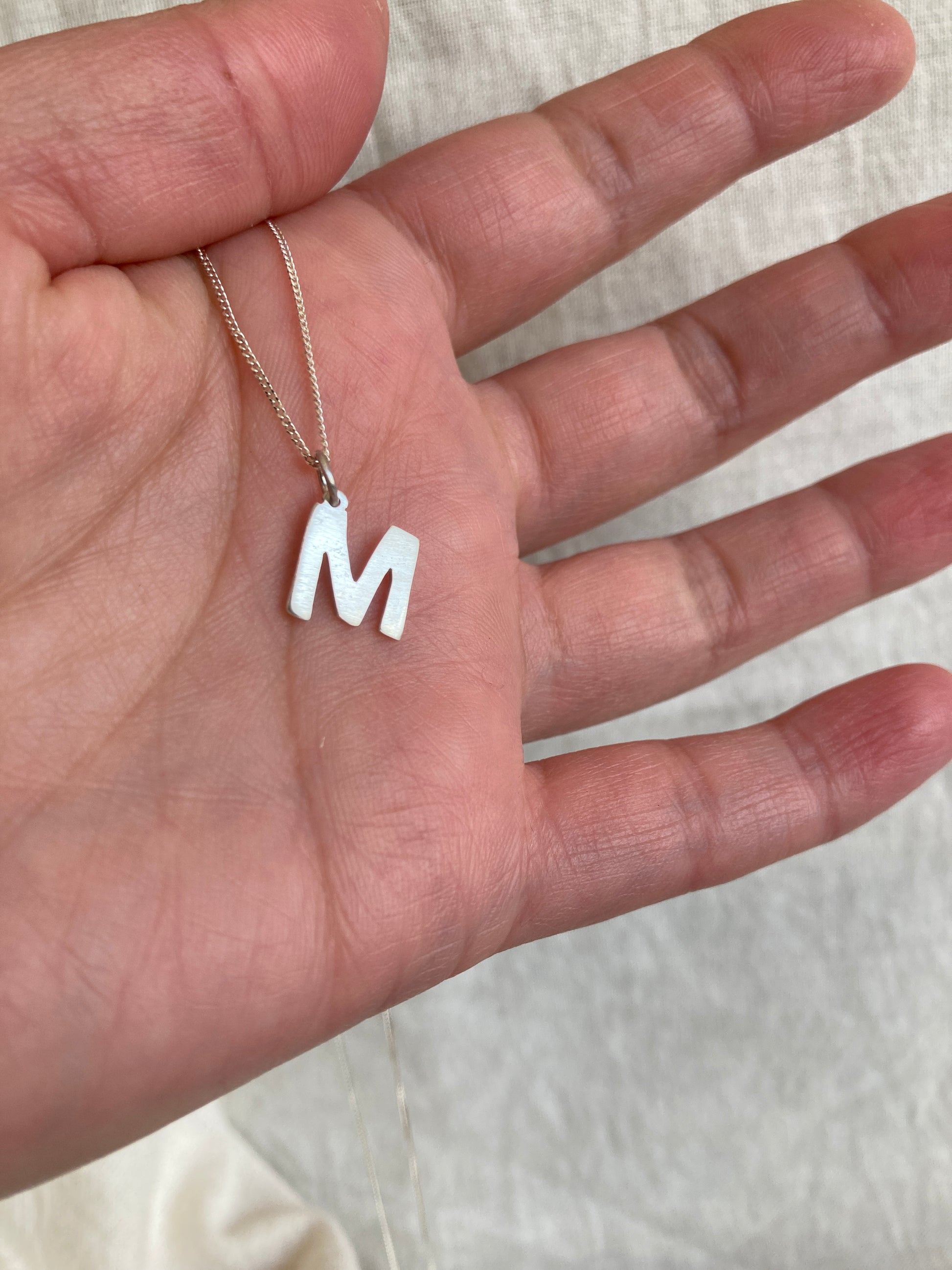 Sterling Silver Initial Charms on Sterling Silver Chain - letter M