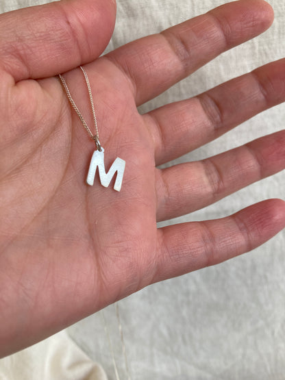 Sterling Silver Initial Charms on Sterling Silver Chain - letter M