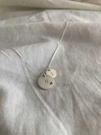 Sterling Silver Initial Disc Set - 9mm and 13mm Discs on Sterling Silver Chain