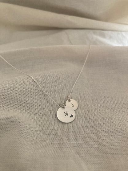 Sterling Silver Initial Disc Set - 9mm and 13mm Discs on Sterling Silver Chain