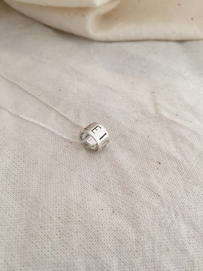 Sterling Silver Ring Pendant with Hand Stamped Name on Silver Chain