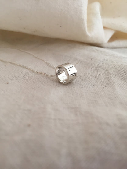 Sterling Silver Ring Pendant with Hand Stamped Name on Silver Chain