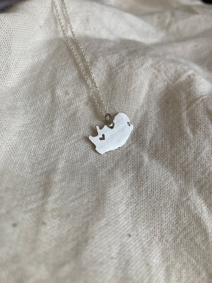 Sterling Silver Map of South Africa Pendant with cut-out Heart in Northern Cape