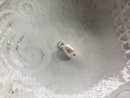 Medium White Wonky Pearl Charm on Sterling Silver