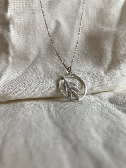 Sterling Silver Circle with Olive Leaves Pendant