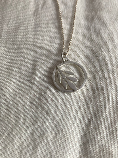 Sterling Silver Circle with Olive Leaves Pendant