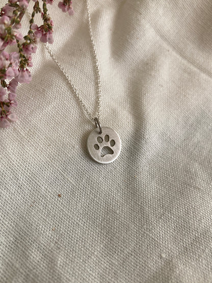 Sterling Silver Disc Pendant with Paw Print cut out