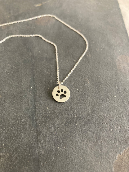Sterling Silver Disc Pendant with Paw Print cut out