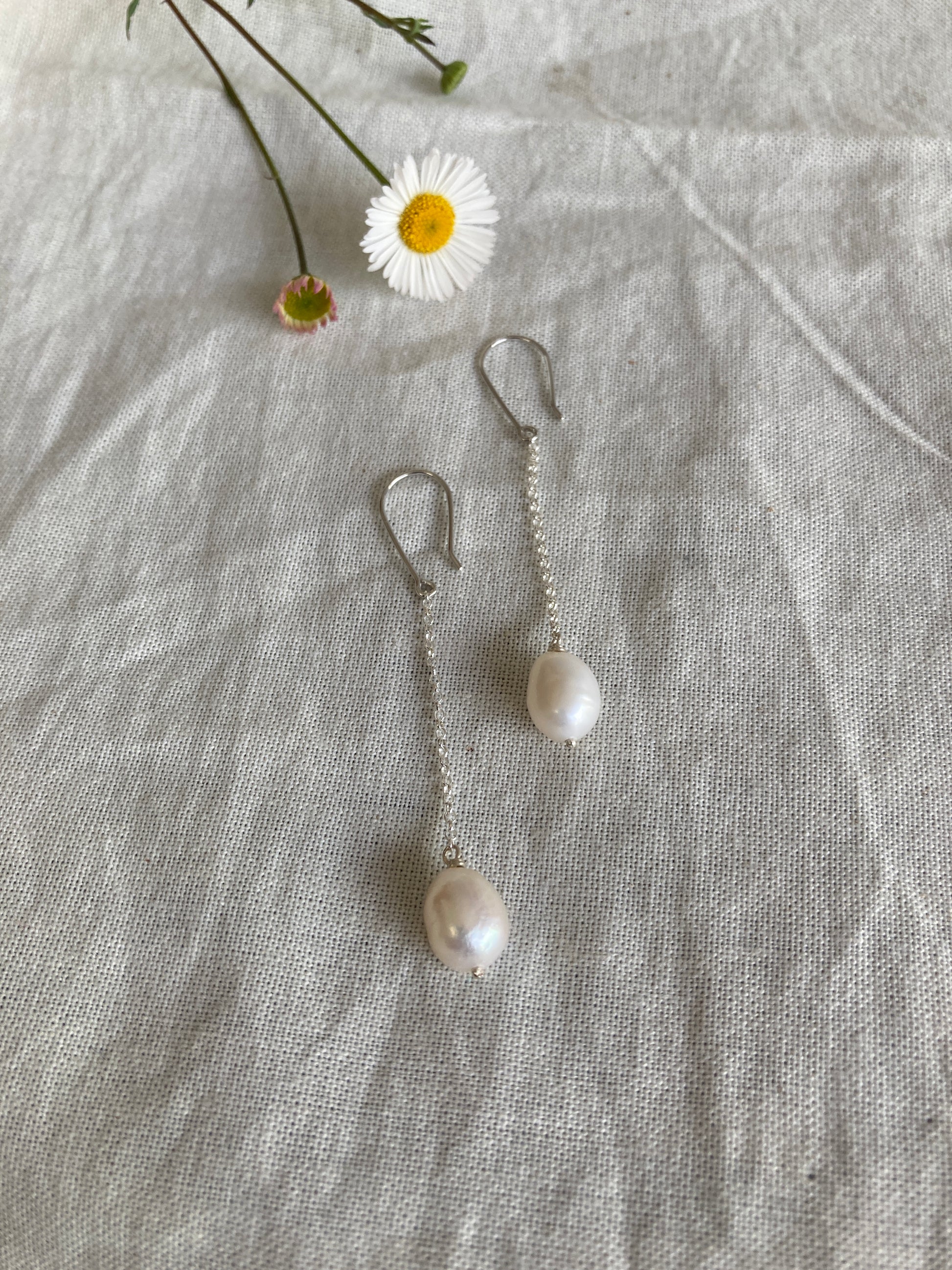 Sterling Silver Dangle Earrings with Pearls